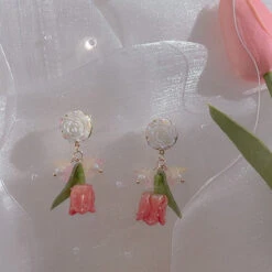 Tulip Drop Earrings -Clothing Discount Store tulip drop earrings dangle flower flowers kawaii babe 868