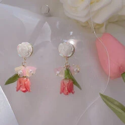 Tulip Drop Earrings -Clothing Discount Store tulip drop earrings dangle flower flowers kawaii babe 905