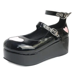Valentine Mary Janes -Clothing Discount Store valentine mary janes black shiny heart 5 buckle footwear shoes lolita ddlg playground 434