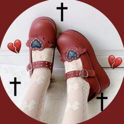 Valentine Mary Janes -Clothing Discount Store valentine mary janes buckle footwear heart shoes lolita ddlg playground 327
