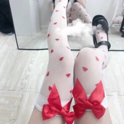 My Valentine Stockings -Clothing Discount Store valentine stockings bow bows hearts lovecore red ddlg playground 654