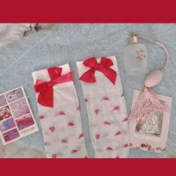 My Valentine Stockings -Clothing Discount Store valentine stockings bow bows hearts lovecore red ddlg playground 855