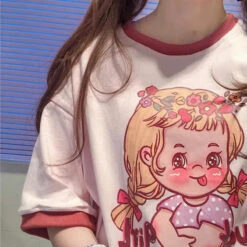 Vintage Lucky Girl Tee -Clothing Discount Store vintage lucky girl tee 1970s 70s crewneck cry baby kitsch sweater kawaii babe 161