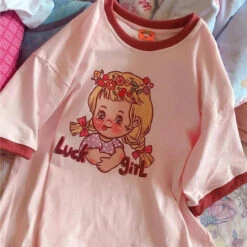 Vintage Lucky Girl Tee -Clothing Discount Store vintage lucky girl tee 1970s 70s crewneck cry baby kitsch sweater kawaii babe 593