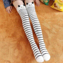 White Kitty Thigh Highs -Clothing Discount Store white kitty thigh highs cats furry fuzzy fuzzy socks high socks kawaii babe 499