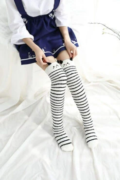 White Kitty Thigh Highs -Clothing Discount Store white kitty thigh highs cats furry fuzzy fuzzy socks high socks kawaii babe 545