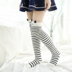 White Kitty Thigh Highs -Clothing Discount Store white kitty thigh highs cats furry fuzzy fuzzy socks high socks kawaii babe 692