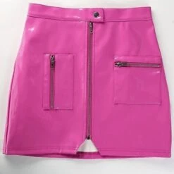 Hot Vinyl Miniskirt -Clothing Discount Store y2k hot pink vinyl cargo miniskirt skirt 309
