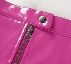 Hot Vinyl Miniskirt -Clothing Discount Store y2k hot pink vinyl cargo miniskirt skirt 335