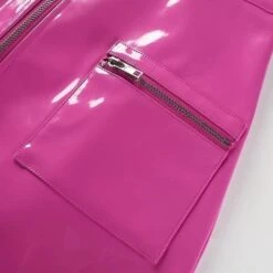 Hot Vinyl Miniskirt -Clothing Discount Store y2k hot pink vinyl cargo miniskirt skirt 691