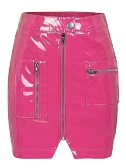 Hot Vinyl Miniskirt -Clothing Discount Store y2k hot pink vinyl cargo miniskirt skirt 713