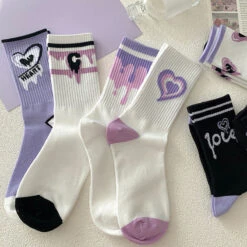 Y2K Purple Heart Socks -Clothing Discount Store y2k purple heart socks hearts kawaii pink purple 403