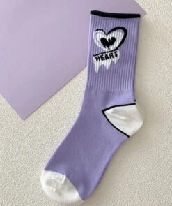 Y2K Purple Heart Socks -Clothing Discount Store y2k purple heart socks hearts kawaii pink purple 427