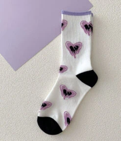 Y2K Purple Heart Socks -Clothing Discount Store y2k purple heart socks hearts kawaii pink purple 615