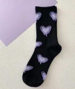 Y2K Purple Heart Socks -Clothing Discount Store y2k purple heart socks hearts kawaii pink purple 676