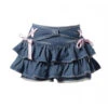Y2K Ruffled Denim Mini Skirt 1 Y2K Ruffled Denim Mini Skirt -Clothing Discount Store y2k ruffled denim mini skirt skirts blue bows coquette denim 116