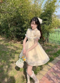 Yellow Sweetheart Dress -Clothing Discount Store yellow sweetheart dress angel angelic dresses ethereal kawaii babe 952